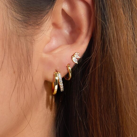 3 Pairs Gold Earrings for Women, Risamil Dainty Small Gold Earring Set 14K Gold - Picture 2 of 8